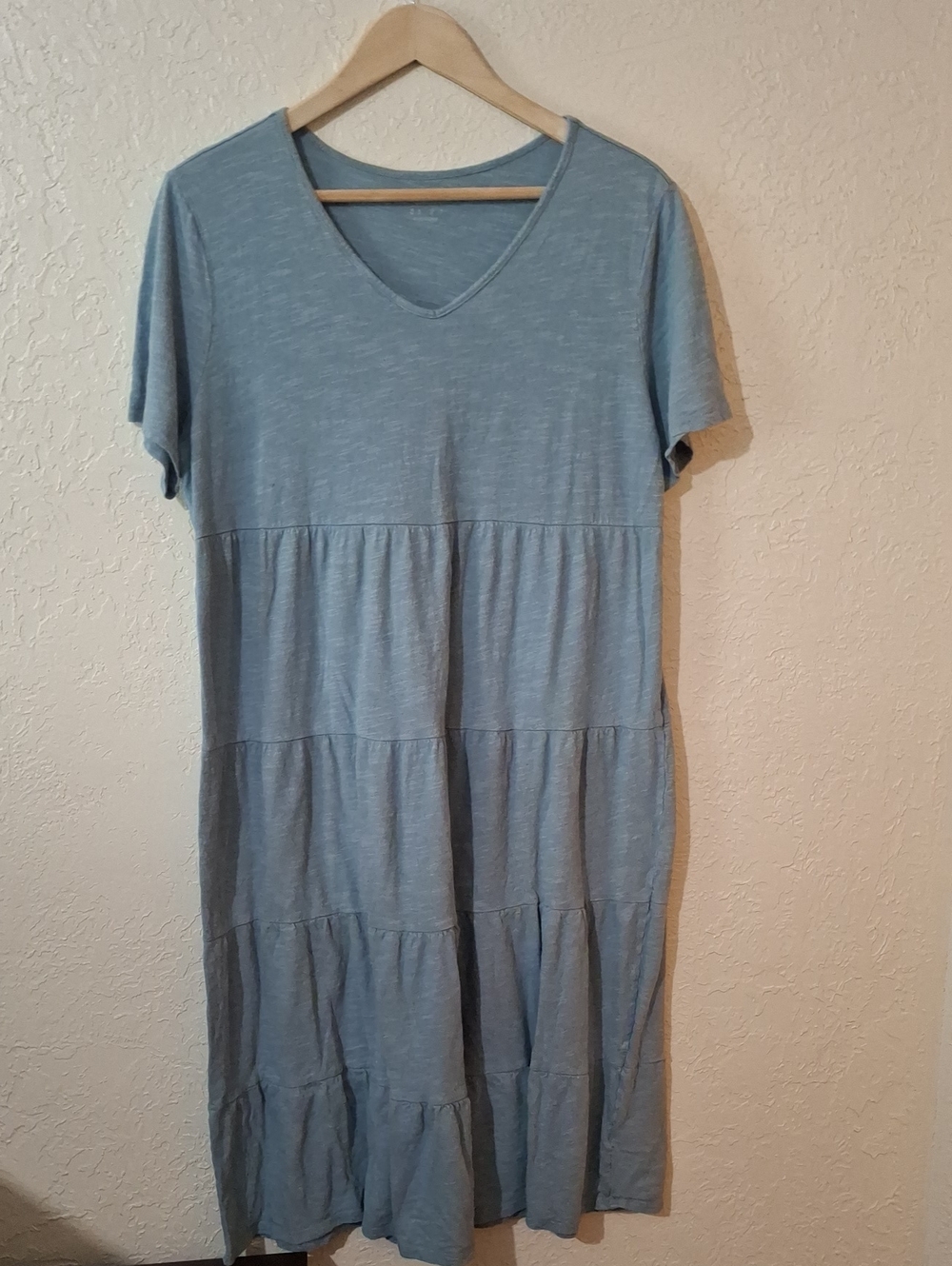Light Blue V-Neck Tiered Midi Dress